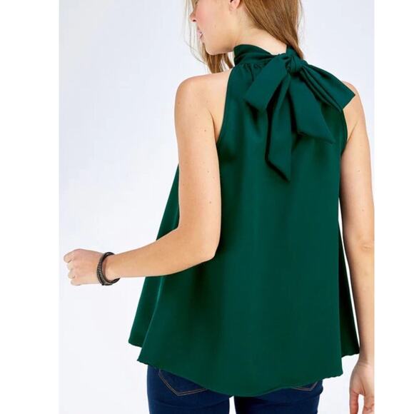 Entro Halter Top L Satin Green Tie Back Bow Party Romantic Shirt Summer NEW - Picture 10 of 10